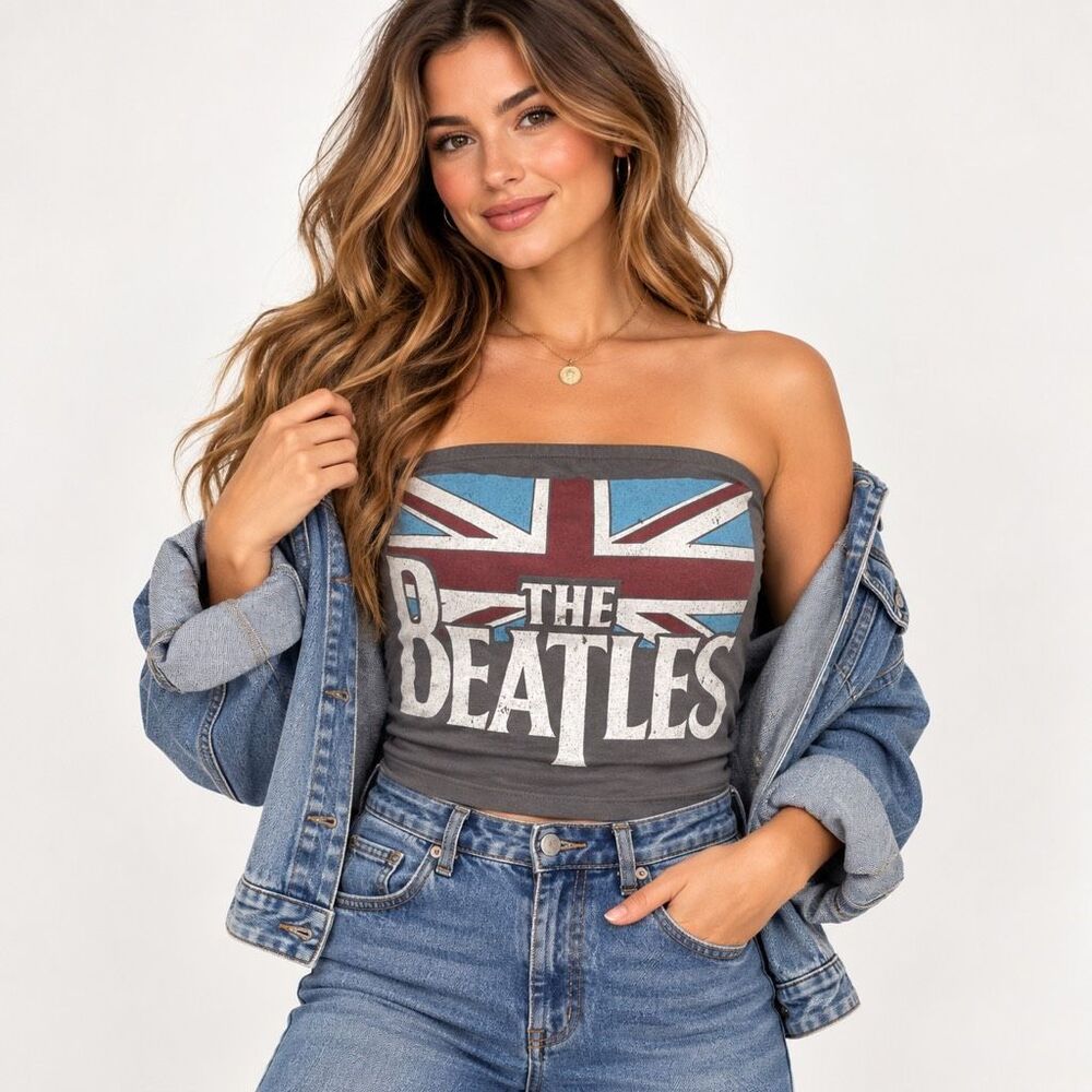 The Beatles Gray Union Jack Graphic Tube Top Women’s XL NWT